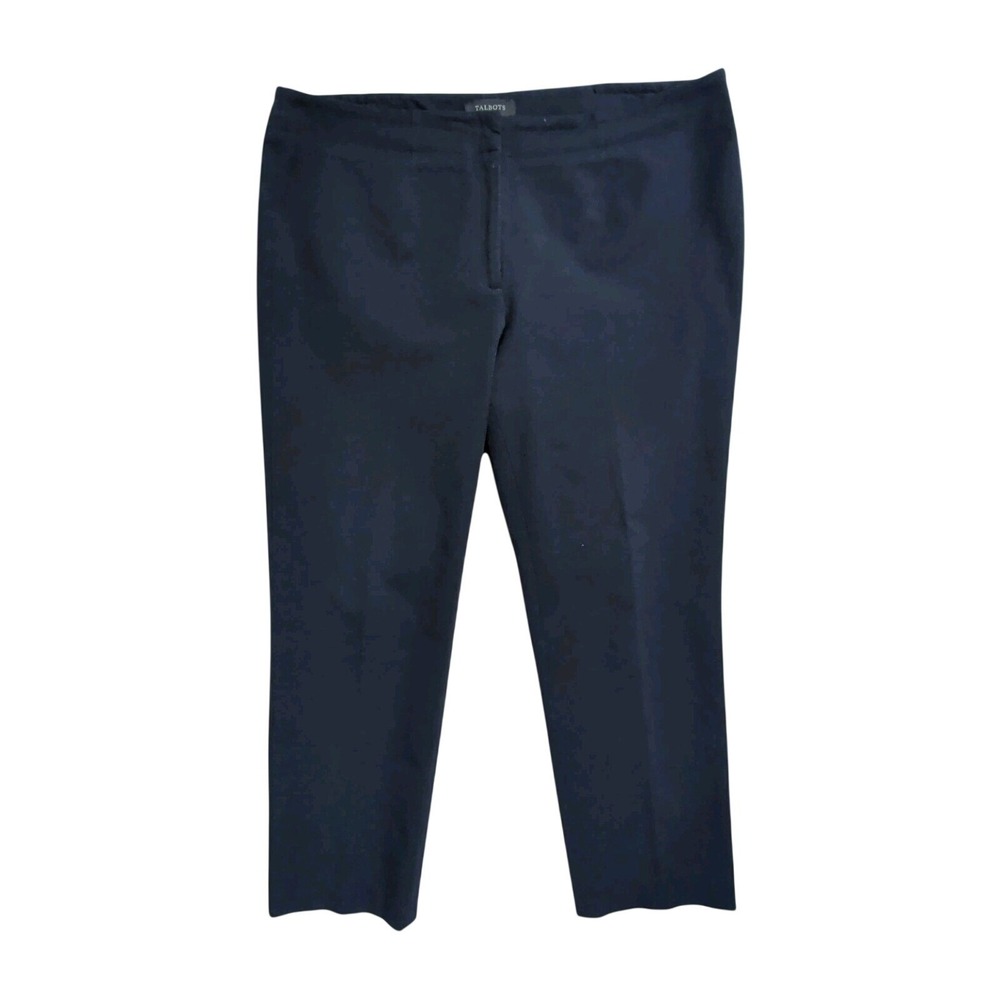 Talbots Trouser Pants Womens 16W Navy Blue Straight Leg Flat Front Office Career